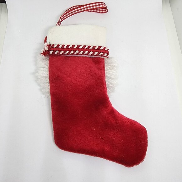 Santa Claus Small Stocking Red White Buttons Ribbon Christmas Holiday Ornament - Picture 7 of 7
